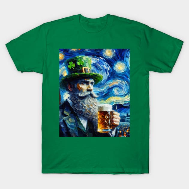 Irish Man at Starry Night T-Shirt by FUN GOGH